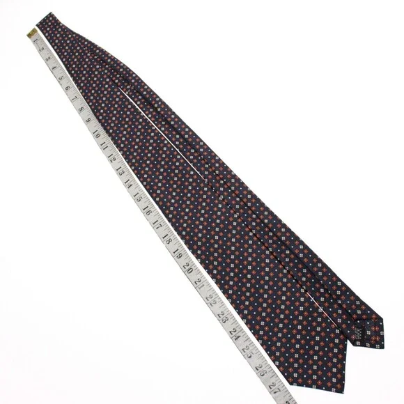 Drake's NWT Neck Tie in Navy w/ Orange/White/Yellow Geometric Pattern 100% Silk